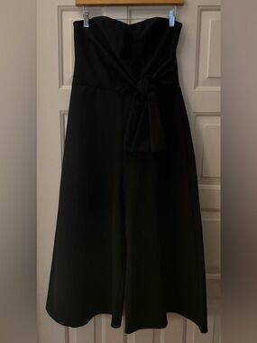 Black Strapless Wide Leg Crop Jumpsuit with Front Tie